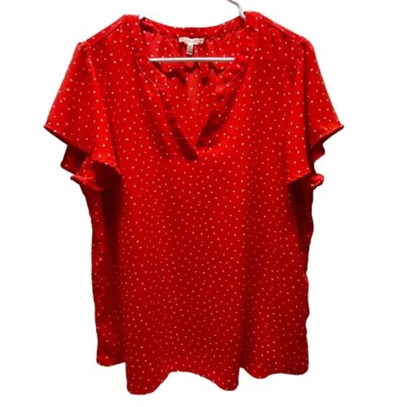 Maurices Blouse Women's XXL Red White Polka Dot Short Sleeve V-Neck Career Top - Picture 1 of 7